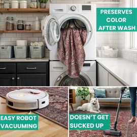 Bloom Rugs Washable Non-Slip 4' x 6' Rug - Red Traditional Bordered Area Rug for Living Room, Bedroom, Dining Room, and Kitchen - Exact Size: 4' x 6'