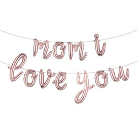 MOM I LOVE YOU 16 Inch Alphabet Letters Foil Balloons Set for Mother's Day, Mother's Birthday Party Supplies for her,mom (L MOM I LOVE YOU Rose Gold)