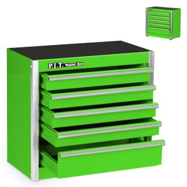 P.I.T. Mini Green Tool Box, Portable 5-Drawer Micro Roll Cab Steel Tool Box with Liner, Green Small Tool Case for Tools Storage, Home DIY
