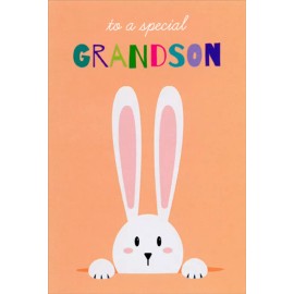 Pictura Long Eared White Rabbit on Orange Juvenile Easter Card for Young Grandson