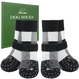 EXPAWLORER Dog Socks for Hot Pavement to Prevent Licking Paws, Color Block Non Slip Doggie Grippy Booties Shoes for Hardwood Floors,Boots & Paw Protectors for Small Medium Large Senior Dogs Black M