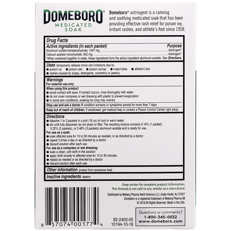 Domeboro Soothing Soak Rash Relief Astringent, 12 Packets each, Pack