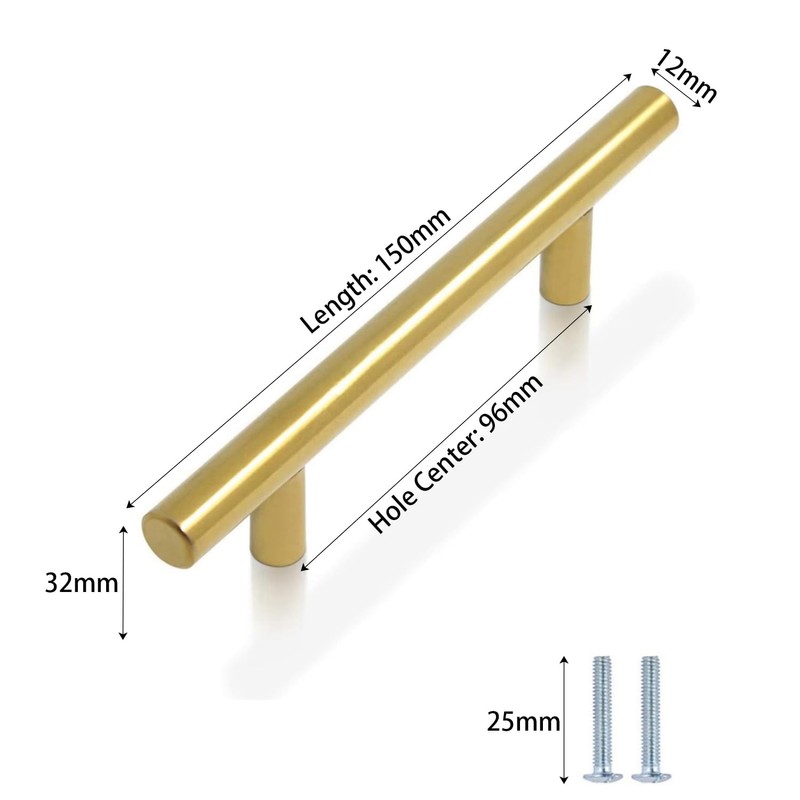 CCHONG 5 Pack Gold Stainless Steel Modern Cupboard Handles (150mm
