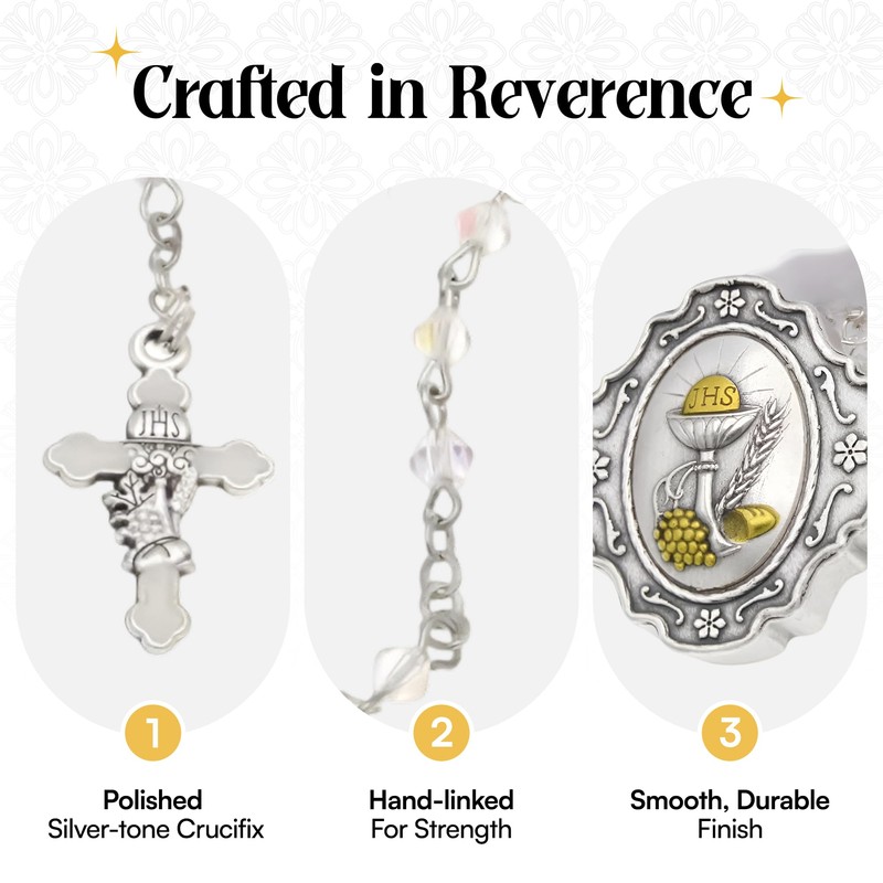 Catholic Rosary Beads with Metal Keepsake Gift Box Set (Padre