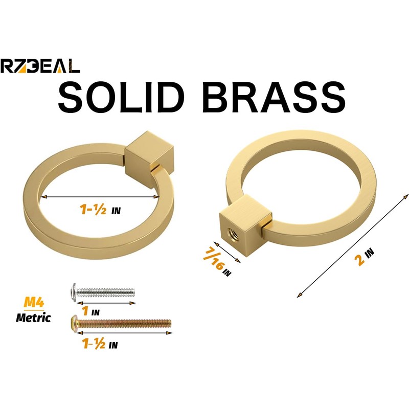 RZDEAL 4Pcs 2.0" x 1-7/8" Solid Brass Pulls for Dresser