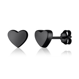 Averly Stories 925 Sterling Silver Earrings Push Back Sterling Silver Stud Earrings Hearts, Stars, Lightning Dainty Jewelry Hypoallergenic Earrings for Women Chic & Cute Earrings for Teen Girls Gift for Her (Black Heart)