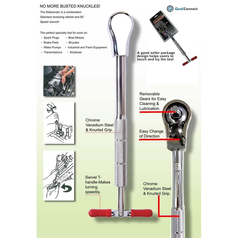 Sidewinder QUALCONNECT® Professional 3/8 inch Drive Reversing Ratchet Speedy Wrench