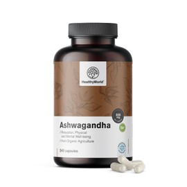 HealthyWorld Ashwagandha 500 mg - Anti-Stress - High Quality, High Concentration - 1500 mg per Daily Dose - Withania Somnifera - No Additives - 240 Plant Capsules