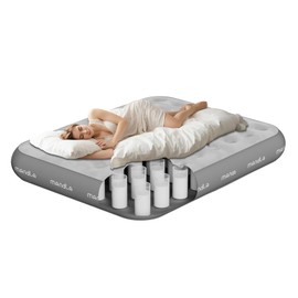 mandla Air Mattress with Electric Pump, Inflatable Blow Up Mattress Luxury Air Bed,600lb Weight Capacity Sleeping pad,Raised Fiber-Tech Airbed with Carry Bag for Home, Guests, Camping (Grey, Queen)