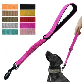 Short Dog Training Control Leash 18 Inch 1 Inch Wide Heavy Duty Elastic Traffic Bungee Leash with Padded Handle Suitable for Medium and Large Dogs(Hot Pink)