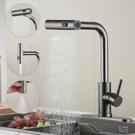 AVSIILE Kitchen Faucet with Pull Down Sprayer, Gun Grey Waterfall Touch Single Hole Handle Stainless Steel Kitchen Sink Faucets, Commercial Modern Faucets for Pull-Down Sprayer Kitchen Sinks