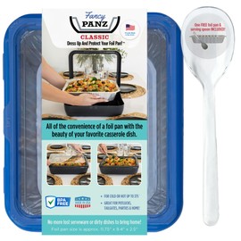 Fancy Panz - Denim Blue Classic Aluminum Foil Pan Carrier with Lid - Elevated Food Serving Tray - Portable Casserole Carrier with Lid - Made in The USA Hosting Essentials