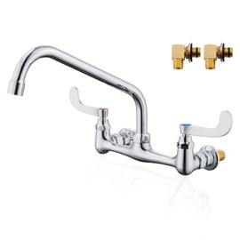 Favorpo Wall Mount Commercial Sink Faucet Long Handles Wall Mounted Kitchen Faucet 8 Inch Center Swivel Spout for Utility Laundry Restaurant Sink(Polished,12")