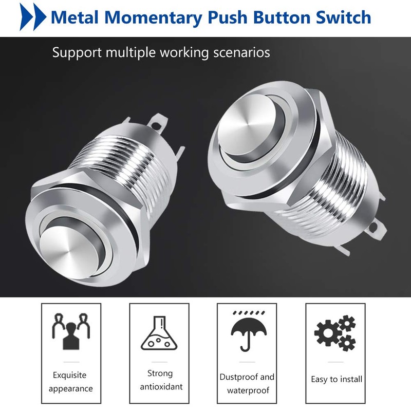 Keenso Car Momentary Push Button, 4-Pin 1NO 12 mm LED