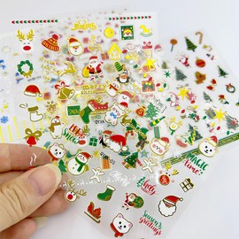 6 Sheets Christmas Bronzing Nail Art Stickers Santa Claus Xmas Trees Gift Elk 3D Self-Adhesive Nail Decals Winter Snowflake Nail Design Stickers Christmas Acrylic Nail Art Supplies for Women DIY Nail