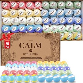 TranquilBliss Bath Bombs Set 50 PCS with 10 Rich Scents, Bath Bombs for Women, Natural Bubble Bombs with Shea Butter & Safe Oil, Ideal for Mother's Day, Birthday, Valentines Present (Brown)