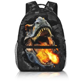 MORGOMON Dinosaur Backpack for Boys & Girls Fire Dinosaur Backpack for Kids Dinosaur Print School Bag Lightweight Waterproof Adjustable Bookbag for Children Teens Gamer Travel Daypack