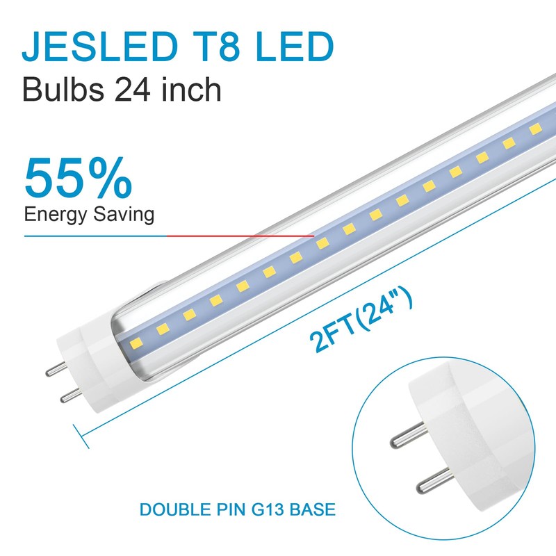 JESLED 24 Inch LED Tube Light, 2FT T8 Hybrid Type