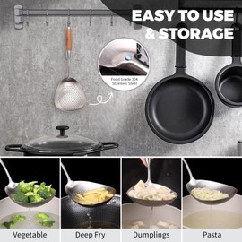 Pasta Food Strainer Spoon,Kitchen Cooking Skimmer Ladle,Large Stainless Steel Slotted Spoon,Spider Strainer Colander Spoon for Cooking,Draining and Frying,15 Inch