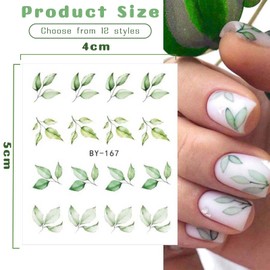 Kryzalite® 12 Sheets Green Leaf Nail Stickers, Suitable Nail Art Stickers for Women, Green Leaf Stickers, Water Transfer Designs, for Nail Art DIY, Nail Studio