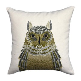 ZUODU Embroidery Pillow Cover Sofa Cushion Cover, Insects Owl Embroidered Cotton Linen Decorative Throw Pillow Cover Cushion Case Pillow Case 45cmx45cm (Insects Owl)