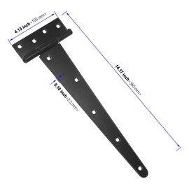 KOHAND 2 Pack 360mm T Strap Hinges, Shed Door T Hinges with Screws, Metal Gate Barn Door, Black Tee Hinge for Wood Gate, Barn, Fence, Garage, Windows