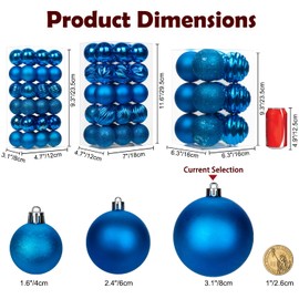 3.15" Christmas Ball Ornaments Blue 12 Pcs Shatterproof Christmas Tree Decorations Xmas Tree Medium Christmas Ornaments Balls with Hanging Loop for Wedding Holiday Party Wreath Home Decor