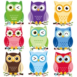 45 Pcs Owl Cutouts Colorful Owl Bulletin Board Decor Owls Name Tags Labels for Themed Party Bulletin Board Classroom Decoration Back to School Party Supply