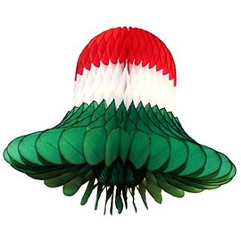 Devra Party 3-Pack 9 Inch Honeycomb Tissue Paper Bell (Red/White/Green)