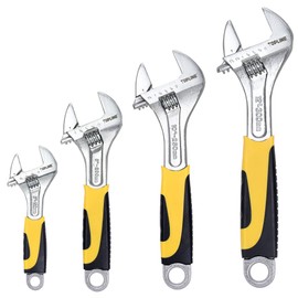 Topline 4-Piece Adjustable Wrench Set with Bi-Material Handles, 12-in, 10-in, 8-in, 6-in, Steel, TPR, Perfect for Basic Home Maintenance and General Applications