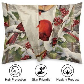 Winter Birds Snow Satin Pillowcase with Zipper Standard Size Cardinal Bird Silk Pillowcase Cooling Satin Pillow Cases for Hair and Skin Red Bird Pillow Cases 20"x26" Pillow Cover Decor for Bedroom