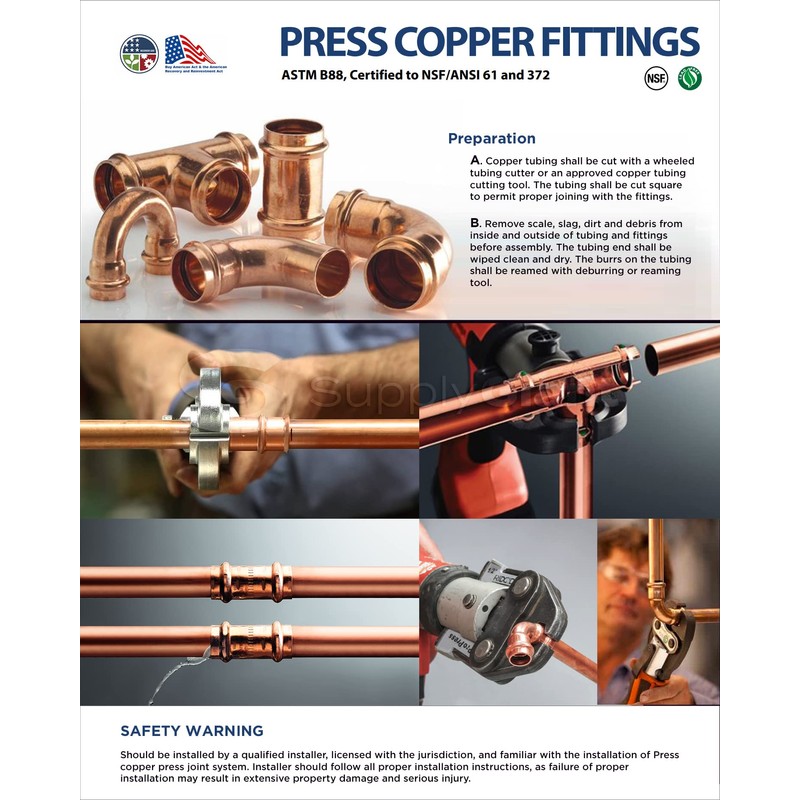 Supply Giant QQSD2234 Copper Coupling With Stop, 1/2 in. Press-