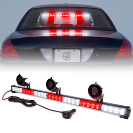 Xprite 31.5 Inch LED Traffic Advisor Strobe Light Bar, 21 Flashing Patterns w/Suction Cup Mount, Windshield Deck Emergency Warning Light Bar for Firefighter Ambulance Vehicles Trucks SUV -White Red