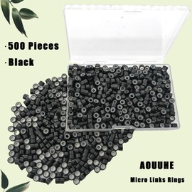 Aouuhe 500 Pcs Micro Link Rings Beads for Hair Extensions 5mm Silicone Lined Beads Microlinks Hair Extensions Tool (Black, 5.0mm)