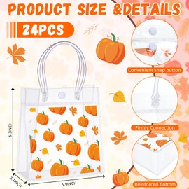 Sweetude 24 Pcs Gift PVC Bags with Handles 5.9 × 7.9 × 2.8 Inches Clear Reusable Totes for Party(Pumpkin)