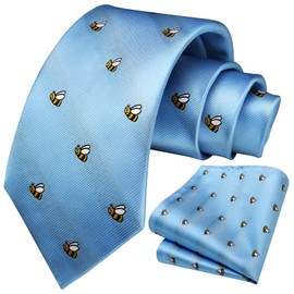 HISDERN Men's Ties Animal Pattern Tie Pocket Square Wedding Business Tie & Pocket Square Set, Blue/Bee