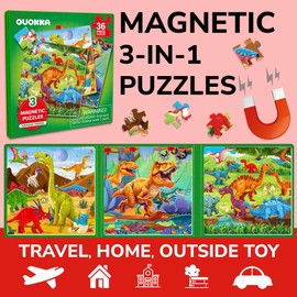 QUOKKA Magnetic Puzzles for 2 3 Year Olds - Travel Toys for Toddlers on Plane Car Ride - 36 Pieces Jurassic Magnet Jigsaw Travel Games for Kids Age 4 5 - Gift Sudoku Puzzles for Boys and Girls