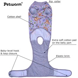 PetWarm Recovery Suit for Dogs, Dog Surgical Recovery Suit Female and Male, Dog Onesie for Surgery, Anti-Licking Dog Surgery Recovery Suit, Monkey Pattern, Grey, XL