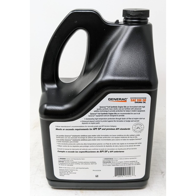 Generac 0J5323A Full Synthetic SAE 5W-30 Engine Oil 5-Quart Bottle