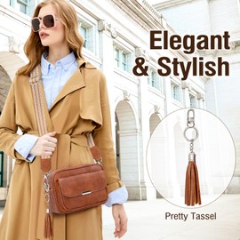 NEWIROVE Crossbody Bag Women's Leather Shoulder Bag Women's Medium Handbag Black with Wide Strap Adjustable Shoulder Bag Women's with Fringes for Shopping Travel Casual, Reddish Brown