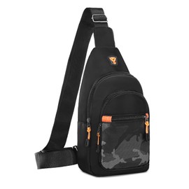 MOSISO Small Sling Backpack Crossbody Sling Bag, Lightweight Hiking Daypack Shoulder Chest Bag with Camouflage Front Pocket, Black