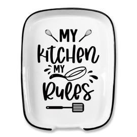 Levaukiem Funny My Kitchen My Rules Spoon Rest, Ceramic Spoon Rest for Stove Top Large Spoon Holder Kitchen Décor, for Cooking Lovers Friends Women Mom Housewarming Gifts