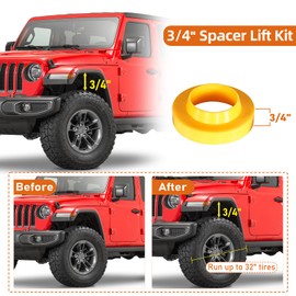 Hooke Road JL 3/4" Spacer Leveling Lift Kit Compatible with 2018-2025 Jeep Wrangler JL & Unlimited 2/4 Doors, Front & Rear Suspension Bump Stop Extensions Spacers - 4 PCS