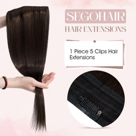 SEGOHAIR Clip in Hair Extensions Real Human Hair, 18" Hair Extensions Clip in One Piece 5 Clips Remy Hair Extensions Seamless Clip in Hair Extensions(50g) Dark Brown