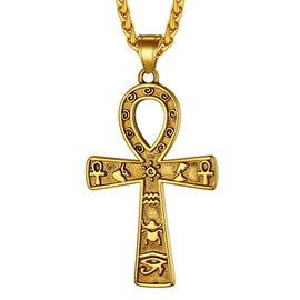 Richsteel Stainless Steel Egyptian Cross Necklace for Men Boys Religious Amulet Horus Eye Chain Ankh Jewellery for Birthday Father's Day, Stainless Steel, No Gemstone