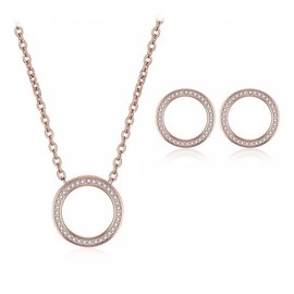 ZARD Infinity Hoop Open Circle Earrings and Necklace Set CZ Accents Rose-Gold