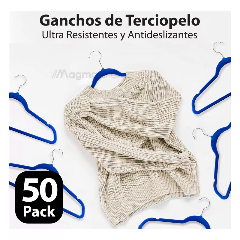 Magma Life 50 Ganchos para Ropa de Terciopelo, Gancho Plateado
