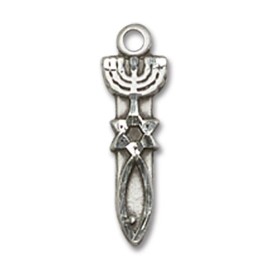 Bliss Sterling Silver Menorah Star Fish David Pendant Necklace 18" Curb Chain Gift