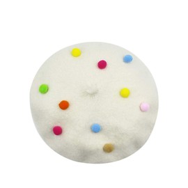 RARITYUS Fashion Cute Wool French Artist Beret Hat Warm Beanie Cap Headwear with Small Rainbow Pom Pom for Kids Girls
