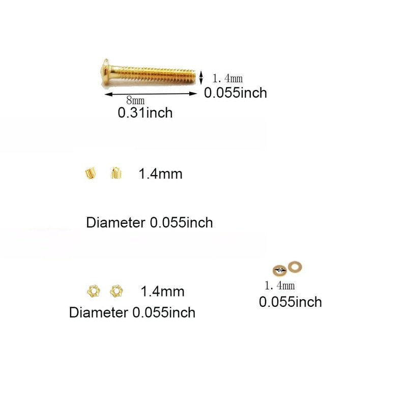 Rimless Glasses Diamond Head Gold Long Screws Washer Nut Cap
